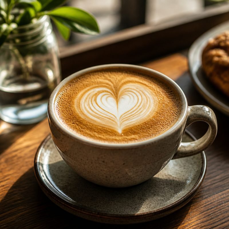 Latte with heart art — sample Day 1 Instagram post for a coffee shop campaign